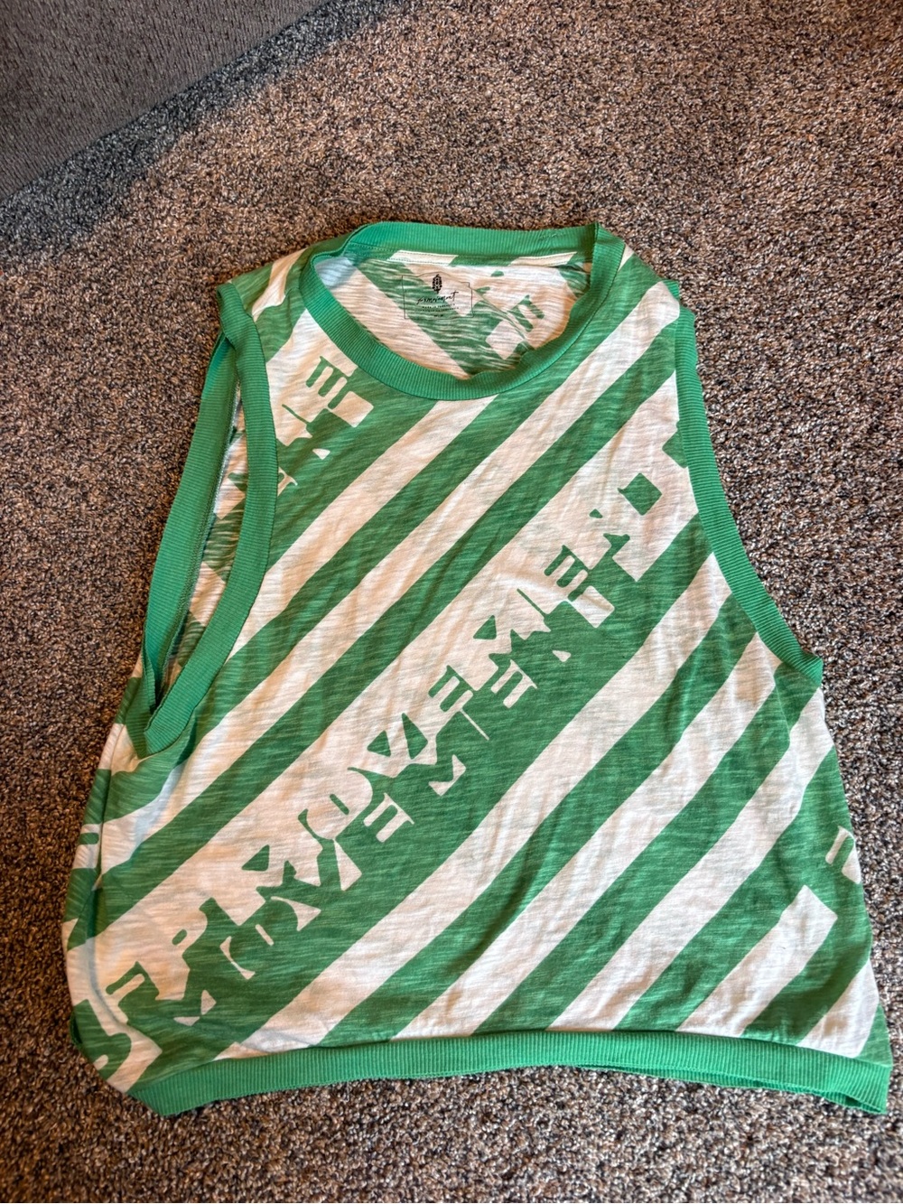 Free People Green and White Diagonal Stripe Tank